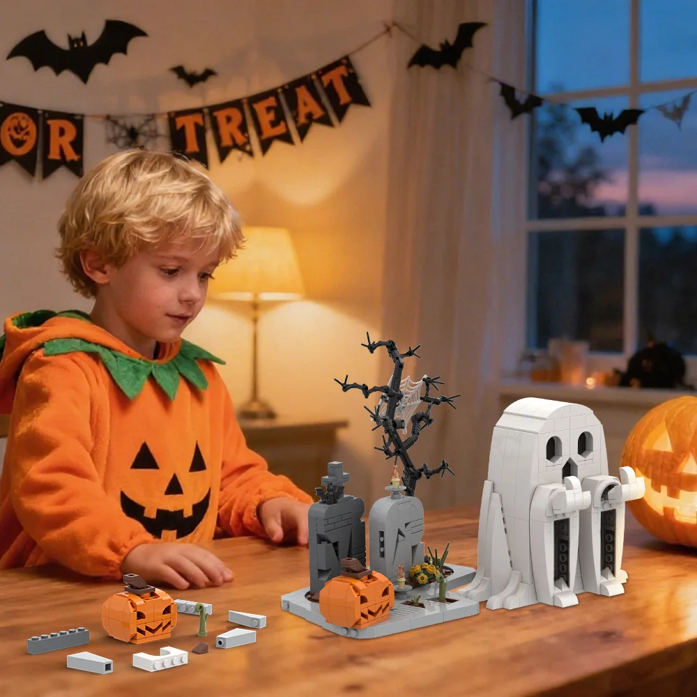 Klocki Gobricks MOC Halloween Duch Palce Potwór Model Świąteczny Dowcip Klocki DIY Zabawka do Składania Prezent dla Dzieci