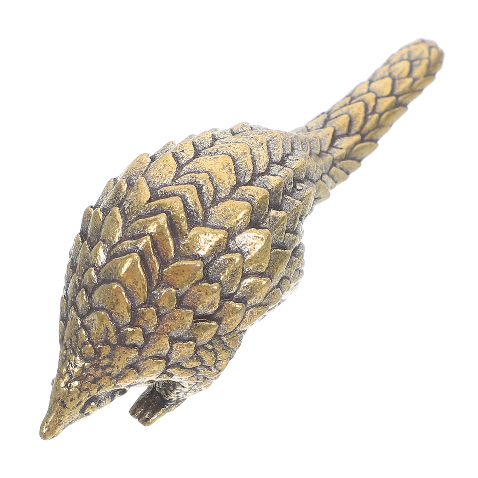 Brass Vintage Pangolin Sculpture Desktop Ornament Home Office Decor Oxidized Metal Handmade Artisan Craft Exotic Animal Statue