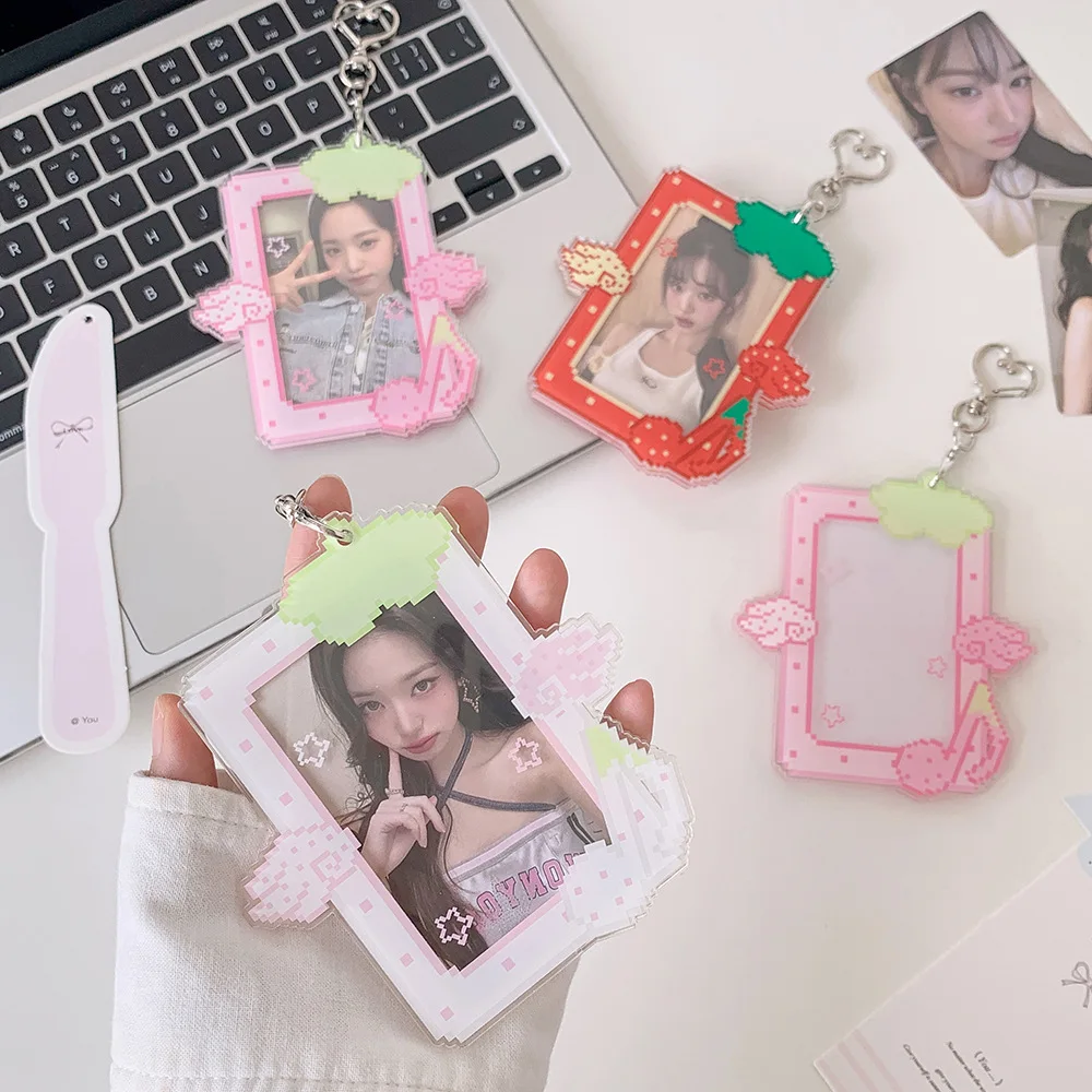 3 inch Acrylic Fruit Wings Kpop Photocard Holder Photo Card Holder Bag Pendant School Stationery