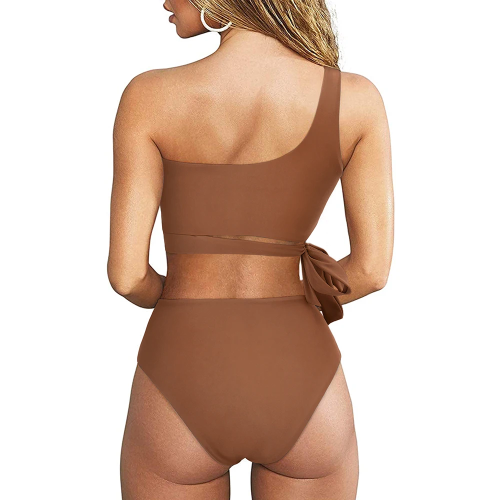 One-Shoulder-Bikini-Set für Damen – Sommer-Badeanzug mit hoher Taille, zweiteiliger Bikini für Frauen – Detail 5