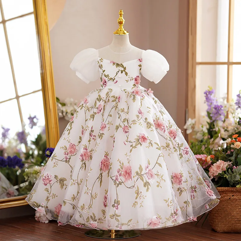 Children Princess dress Flower Fairy host dress Girl piano performance pompadour dress flower child wedding dress dress