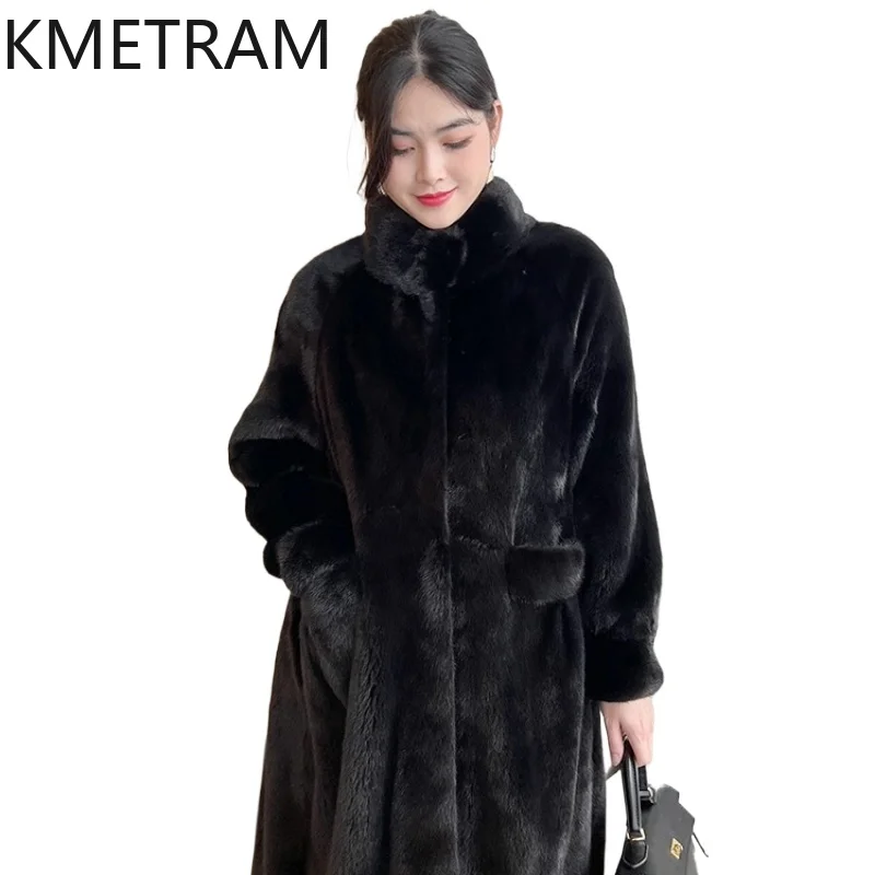 معطف فرو منك كامل طبيعي 100% من KMETRAM ملابس نسائية مخملية باللون الأرجواني سترة طويلة من الفرو 2025 manteaux hiver فام #1