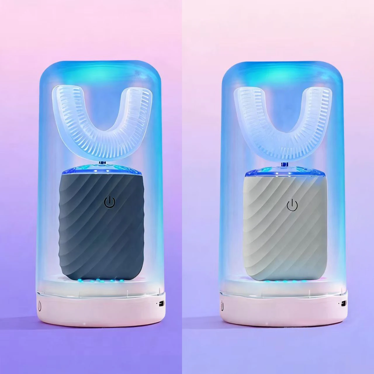 Smart Electric Sonic Toothbrush USB Rechargeable 360 Degrees U Shaped for Adults Kids Silicone Brush