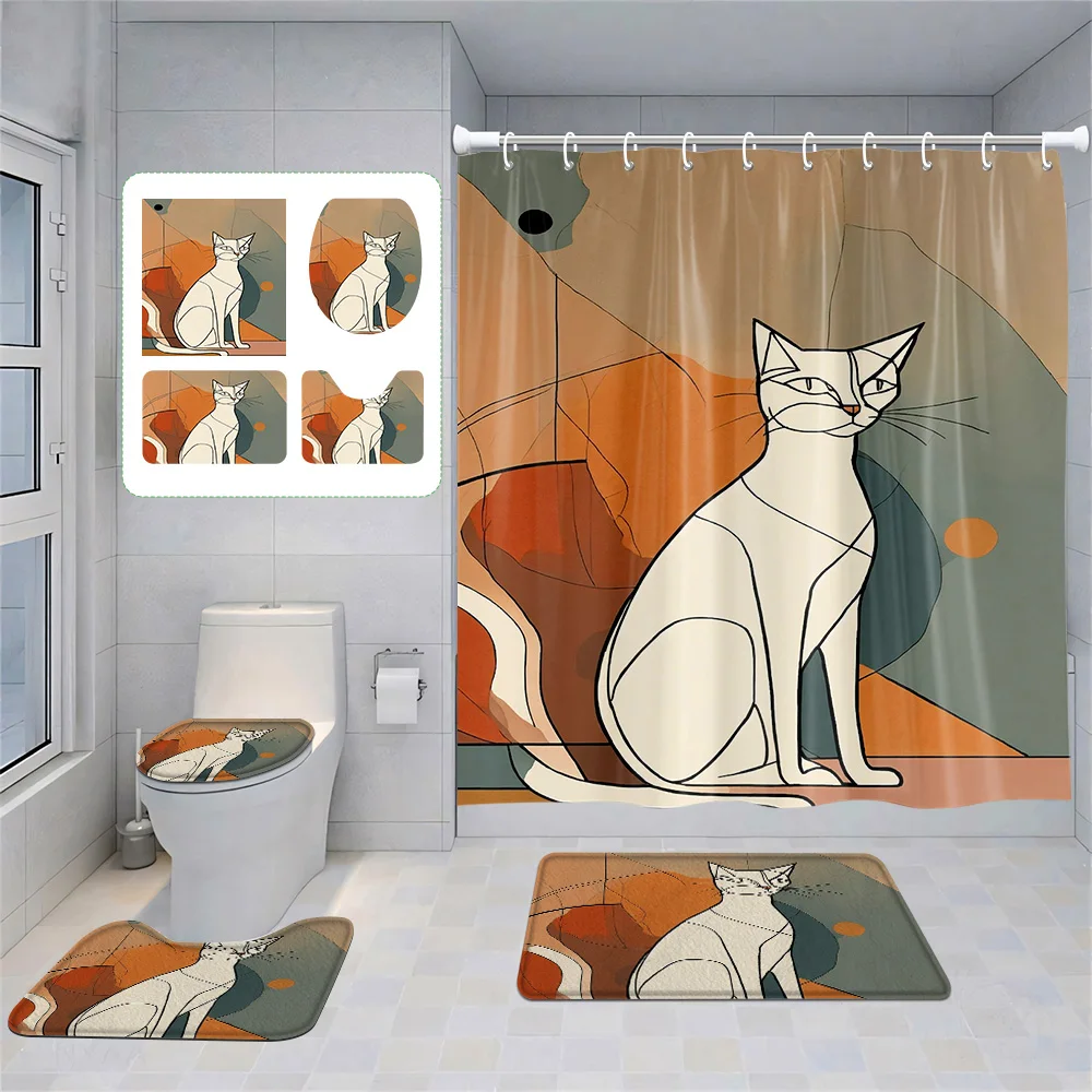 

Nordic Green Plant Animal Theme Shower Curtain suit Waterproof Mildew-proof Bathroom Curtain Non-slip Mat Home Decoration
