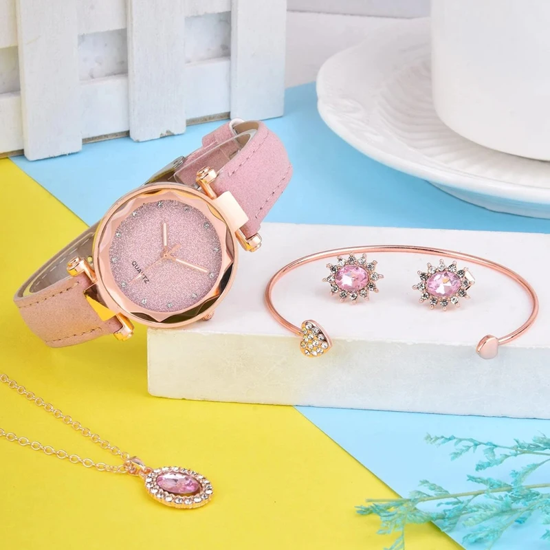 4PCS Set Luxury Women Watches Rhinestone Fashion Elegant Wristwatch Quartz Watch Ladies Clock For Girl Gift