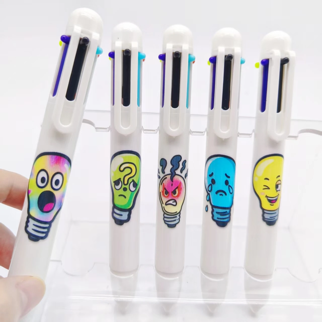 

9 шт./13 шт., шариковая ручка с выражением лампочки, белая серия, шариковая ручка 6-в-1, канцелярские принадлежности, офисная подарочная ручка
