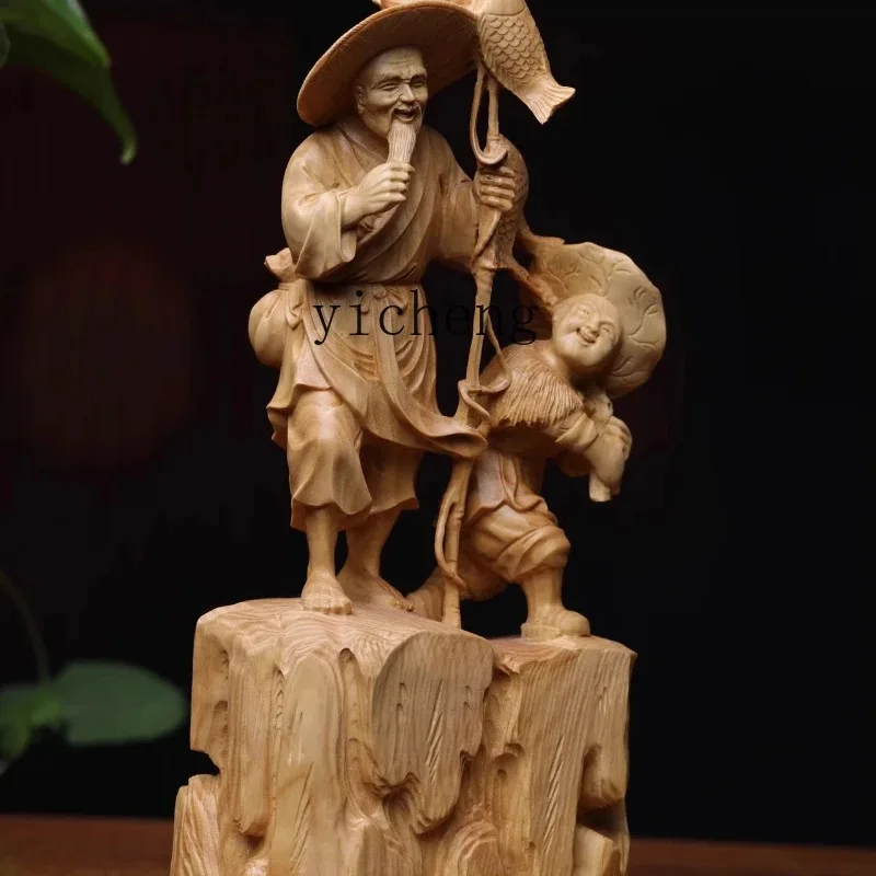 Hp-19 Zen Magenta Boxwood Carving Ornament, Handicraft Fish Weng, Home Decoration Ornament
