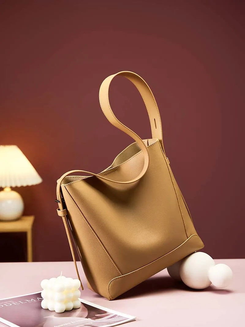 Autumn New Bucket Bag Genuine Leather Women Large Shoulder Bags Female Tote Bag High Quality Cowhide Lady Bag