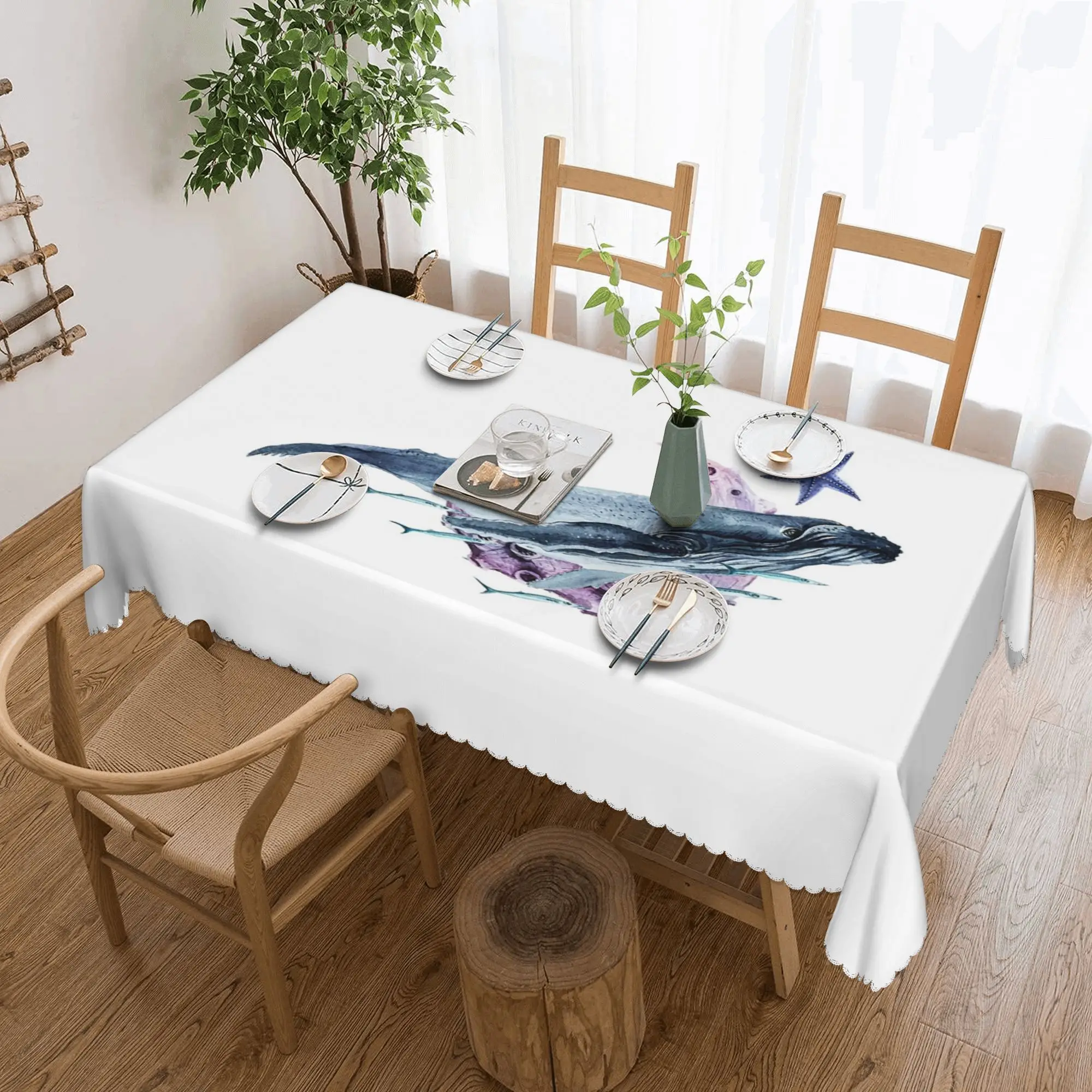 

Orca Whale And Dolphin Marine Life Rectangular Tablecloth Waterproof Table Cover for Festival Party Decorations Table Cloth
