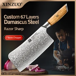 XINZUO 7'' Inch Bone Chopper Knife Custom 67-Layer Damascus Steel Knives Household Cleaver Butcher Kitchen Knife Cooking Tool