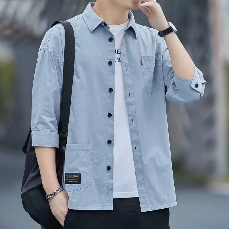 Lightweight Wearable Seven-Five Shirt for Men Summer Thin Worn-Resistant Dirty Workwear Casual Quality Six-Five Sleeve Jacket
