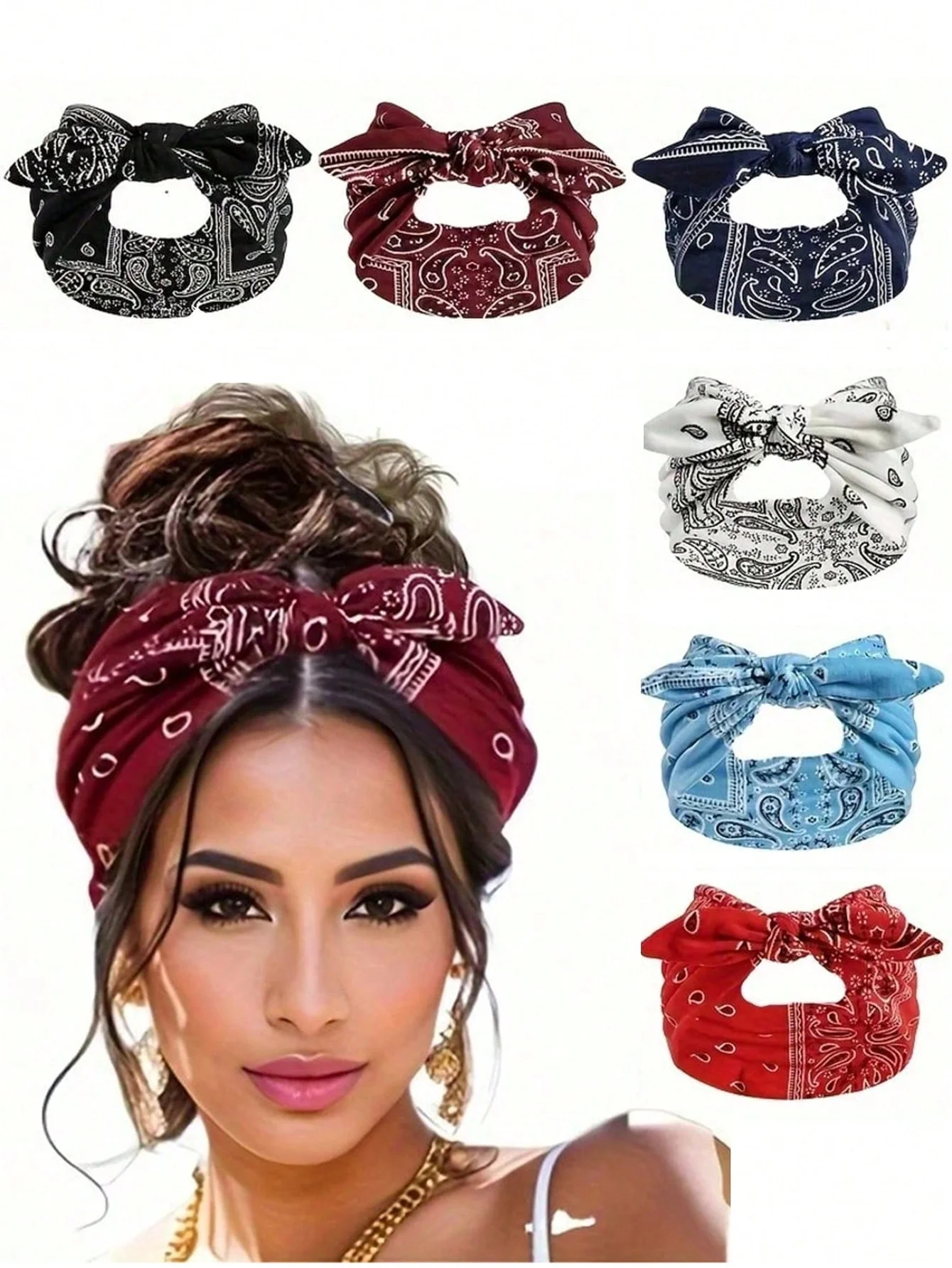 

1 шт., женская повязка для волос с бантом и кроличьими ушками, широкая повязка на голову в богемном стиле, ультра широкая эластичная африканская широкая повязка на голову для волос