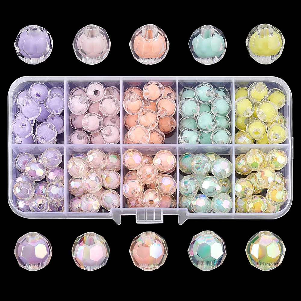 

120Pcs 10 Style Transparent Acrylic Beads Bead in Bead AB Color Faceted Round Mixed Color 9.5x9.5mm Hole: 2mm 12pcs/style