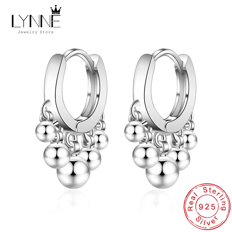 Bohemian Delicate Five Round Bead Pendant Hoop Earrings Women Jewelry 925 Sterling Silver Fashion Exaggerate Golden Ear Dangle