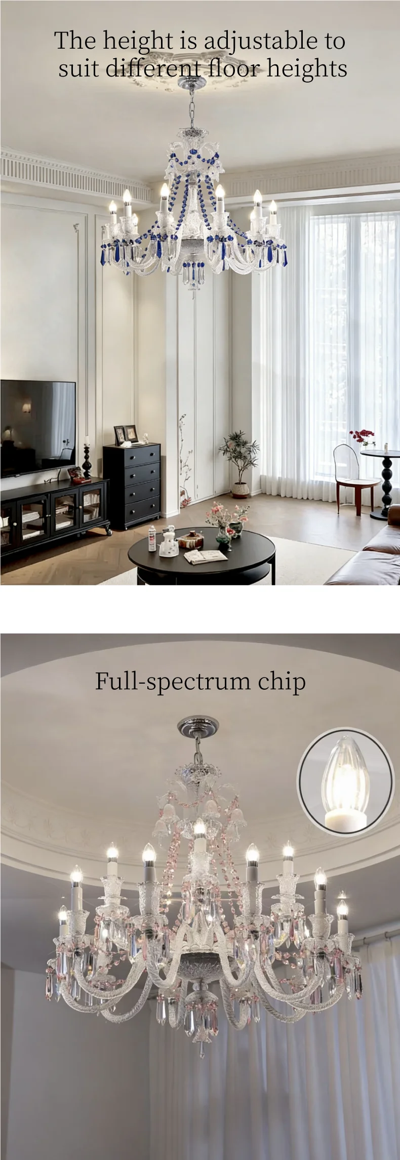 French White Candle E14 LED Chandelier Living Room K9
