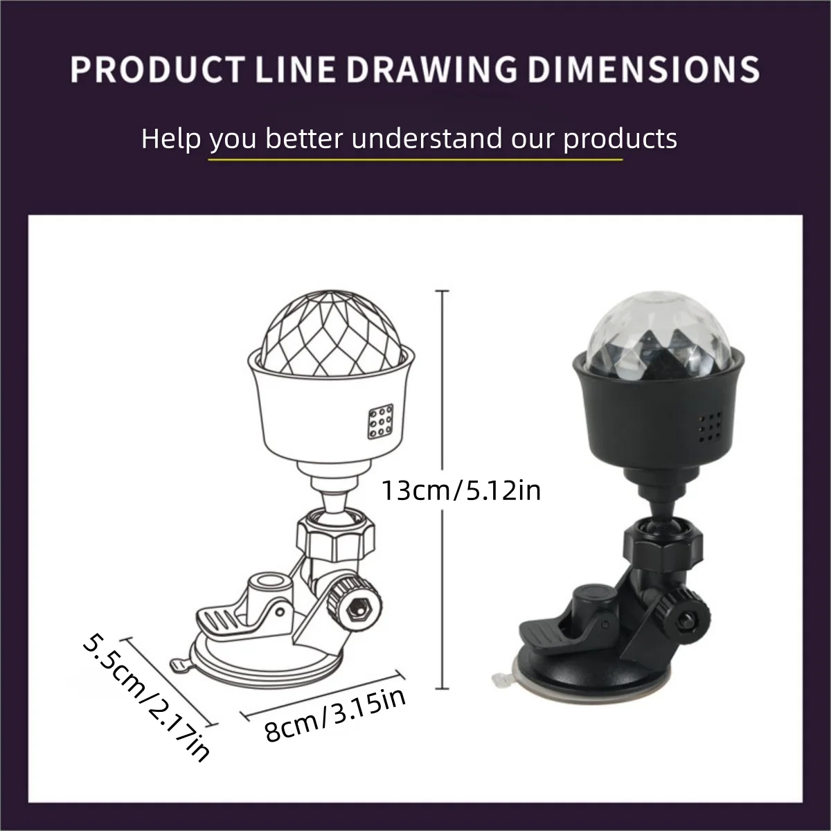 1pc Colorful Rotating Magic Ball Light, USB Powered, Dancing with Music Rhythm, Multi angle Adjustment, with Suction Cup