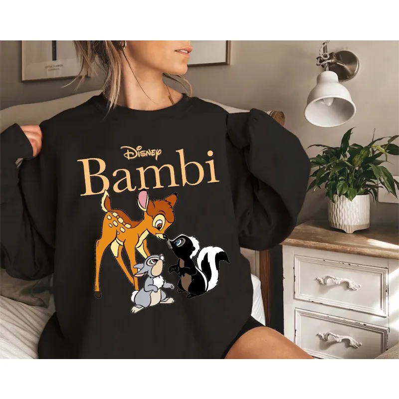 قمصان بامبي وسامب ديزني، هوديس برقبة دائرية، ملابس ديزني الحنين، هدايا المعجبين، ملابس رياضية أفضل صديق للسيدات