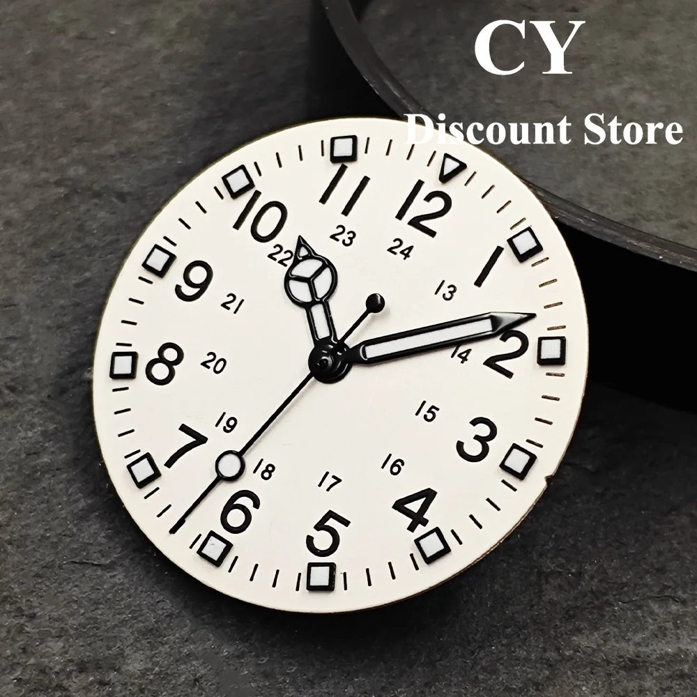 RICHUS 28.5mm Pilot Watch Dial White, 24H Arabic Numerals Luminous Markers, Fit NH35 YN55 ETA2824 2836 ST2130 Miyota8215 DG VH31