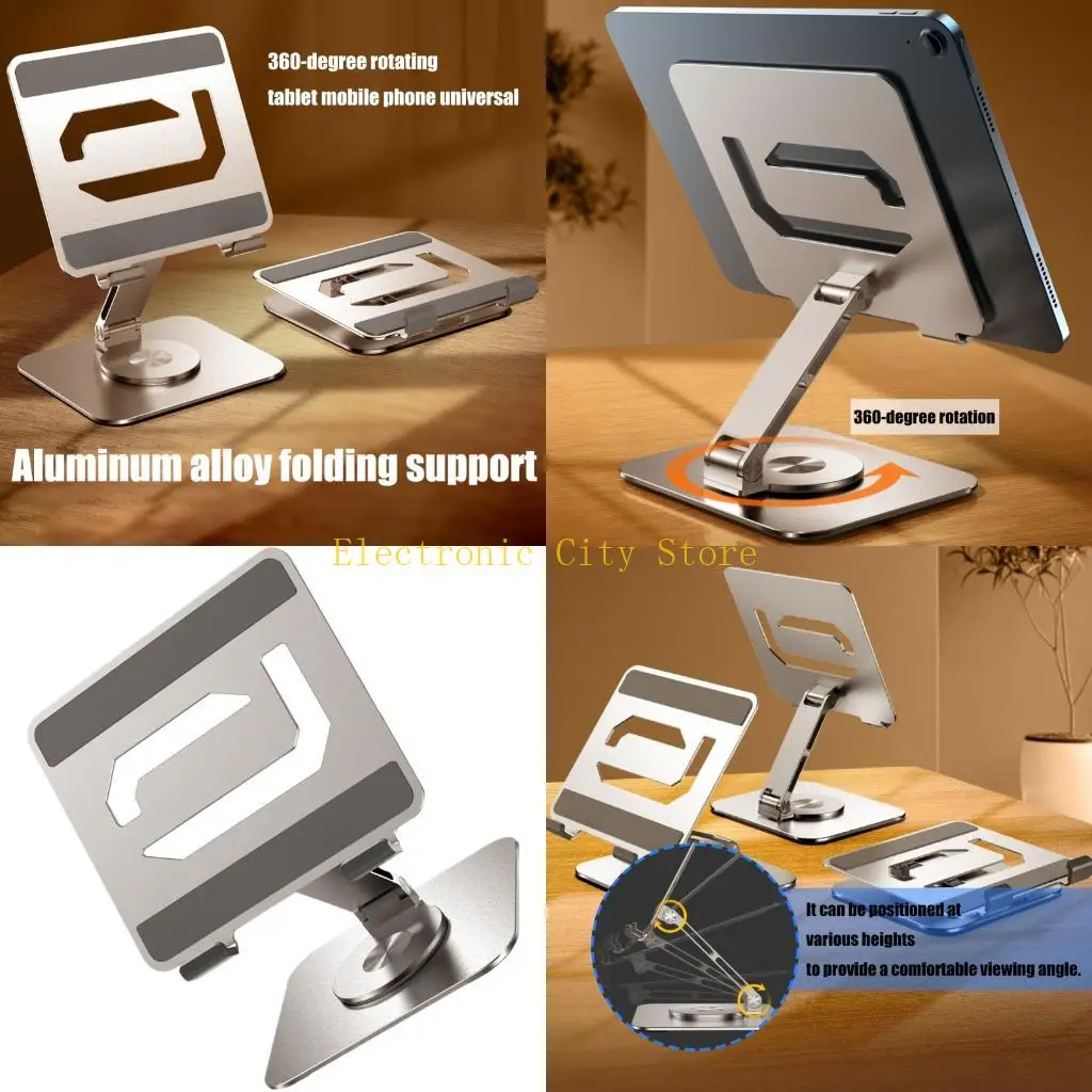 

Foldable Tablets Stand with 360Rotation Aluminum Base Monitors Desk Mount HU8D