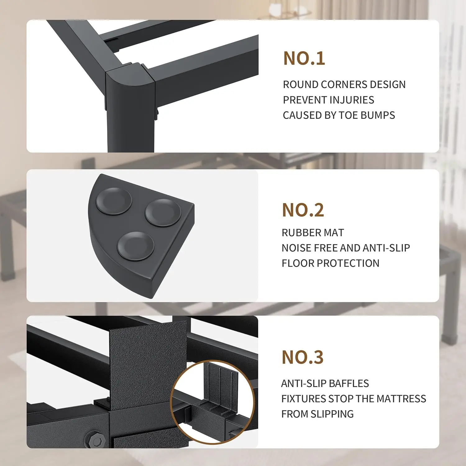 Maf 14 Inch Full Size Metalen Platform Bed Frame Met Ronde Hoekpoten, 3000 Lbs Zware Stalen Latten Ondersteuning, Geluidsvrij, Nee