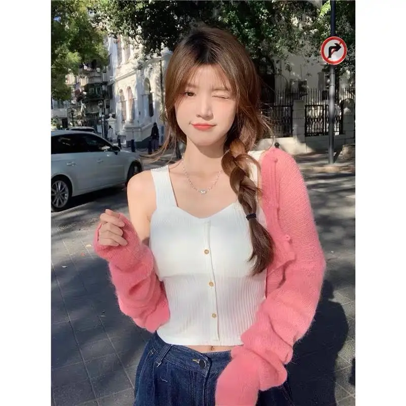 HOT Women's Halter Top Summer Korean Camisole Girl's Sexy Shirts Suspenders Vest Camis Lady's Top Button Padded Bra Tank Tops