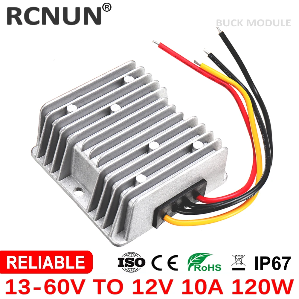 RCNUN 24V 36V 48V 60V 72V to 12V 5A 10A 20A Step-down DC DC Converter 60V-12V Voltage Regulator Buck Car Truck Boat Power Supply