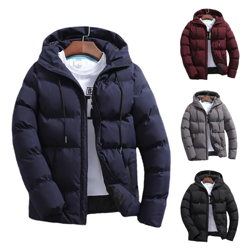 

Men's Winter Heavy Jaet Cotton Coat Warm Hooded Zipper Long Thiened Casual Home Wear Stand Fit Youth Faion
