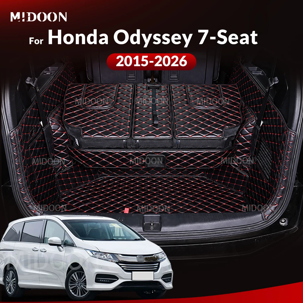 MIDOON For Honda Odyssey 7-seat 2015-2026 Car Trunk Mat Cargo Liner PU Leather Full Cover Waterproof Interior Accessories