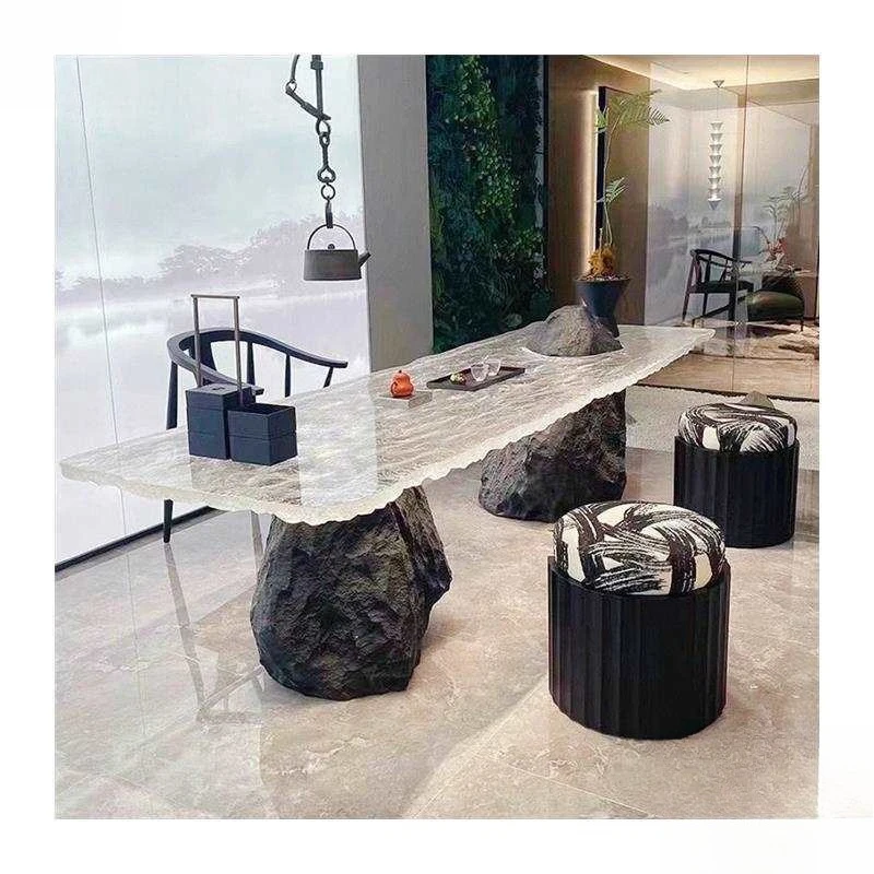 Transparent crystal tea table and chair combination, villa living room light luxury water ripple glacie