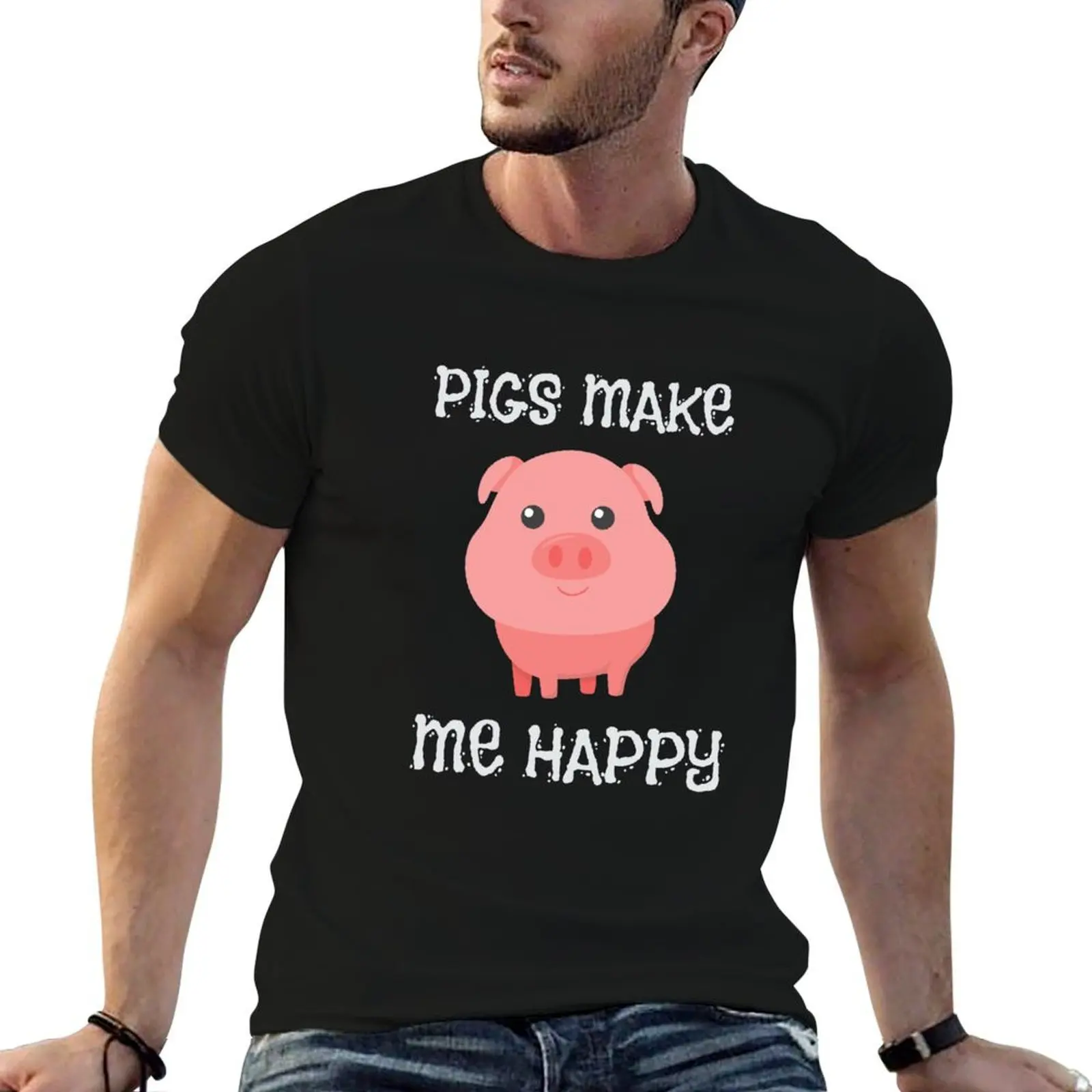 Adorable Pigs Make Me Happy Cute Piglet Pig Girl T-Shirt anime t shirts oversize anime t shirts for man T-Shirt