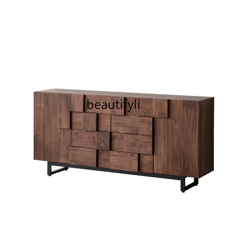 

Black Walnut Color Sideboard Cabinet Simple Modern Living Room Japanese Style Entrance Storage Drawer Cabinet