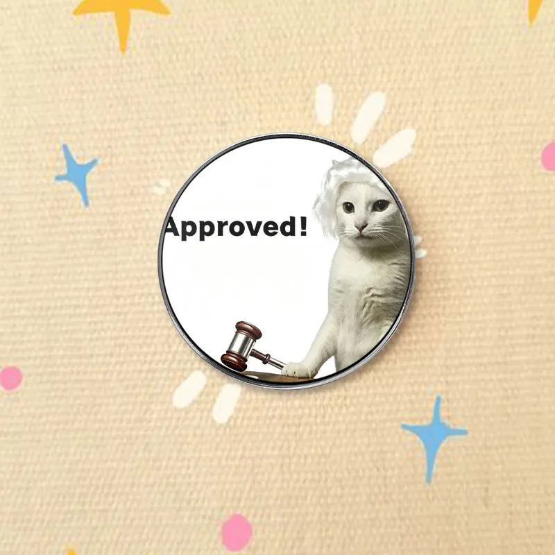 White Cat Judge Wig Gavel Approved UV Printing Badge Funny Meme Style Pin Legal Metal Brooch Lapel Accessory