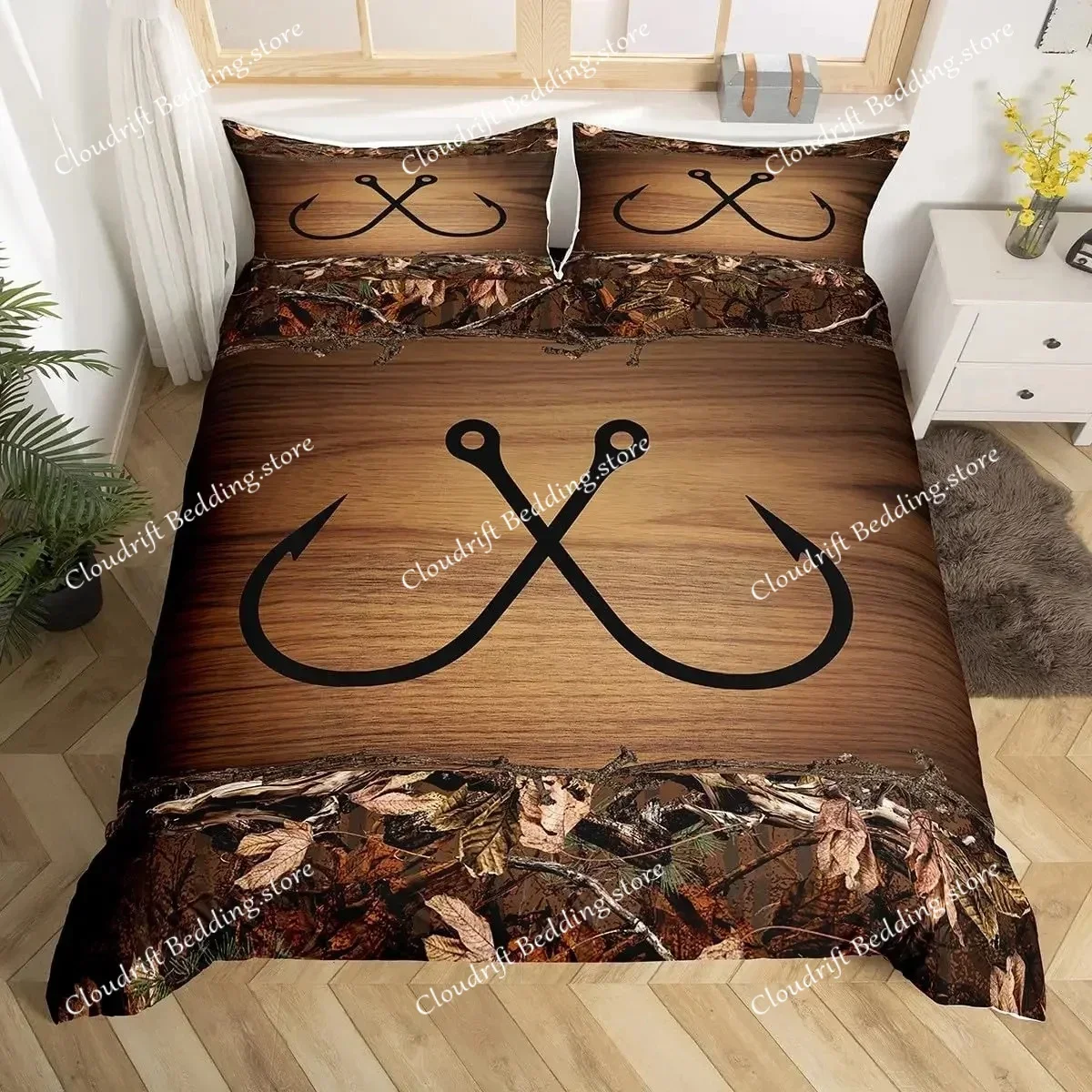 

Fishhook Duvet Cover Set Twin Size Fishing Bedding Set Fish Hook Pattern Comforter Set,Modern Quilt Cover for Teen Adult026