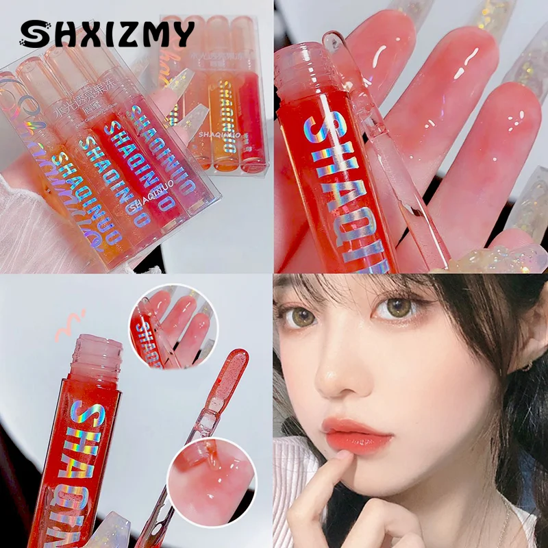 1/4Pcs Womens Watery Mirror Lip Oil Transparent Lip Gloss Long Lasting Waterproof Moisturizing Lip Glaze Cosmetic Tools