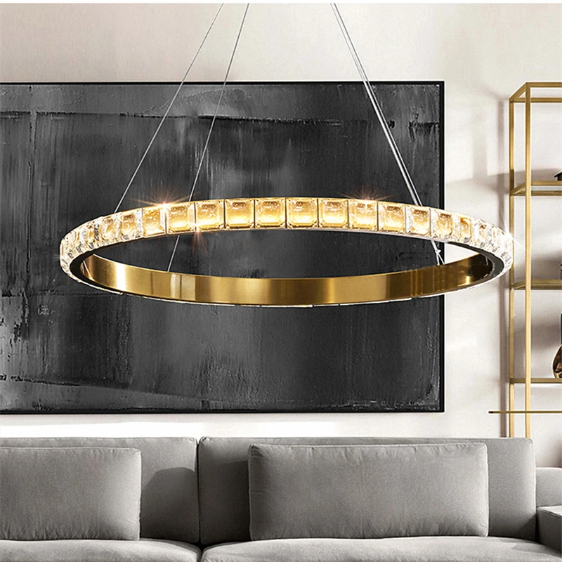 Modern Polycyclic Round Led Crystal Ceiling Chandelier For Living Room Bedroom Hotel Villa Minimalist Hanging Light Lamp Suspend