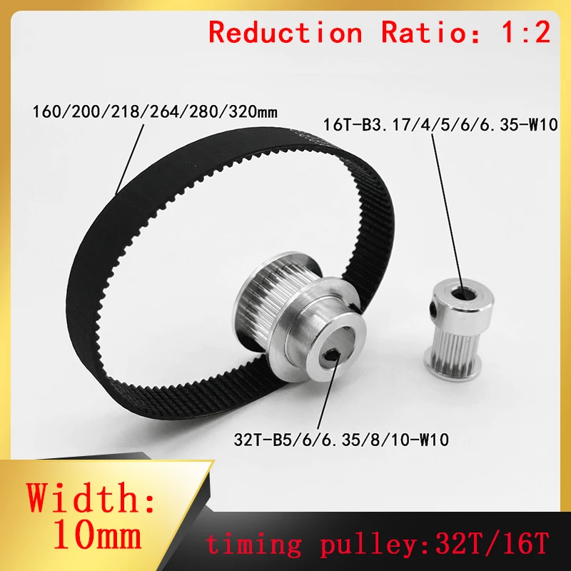 

2GT 2M 32T: 16T Timing Pulley Set Aperture 3-10mm Belt Width 10mm Deceleration 2:1/1:2 Tensioning Pulley Synchronous 3D Printer