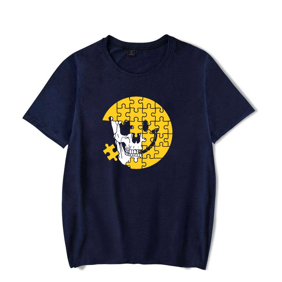 Funny Jigsaw Skull Pattern Men's and Women's T-shirt Classic Retro Designed Unisex Shirt Street Fashion Casual Couple Clothing