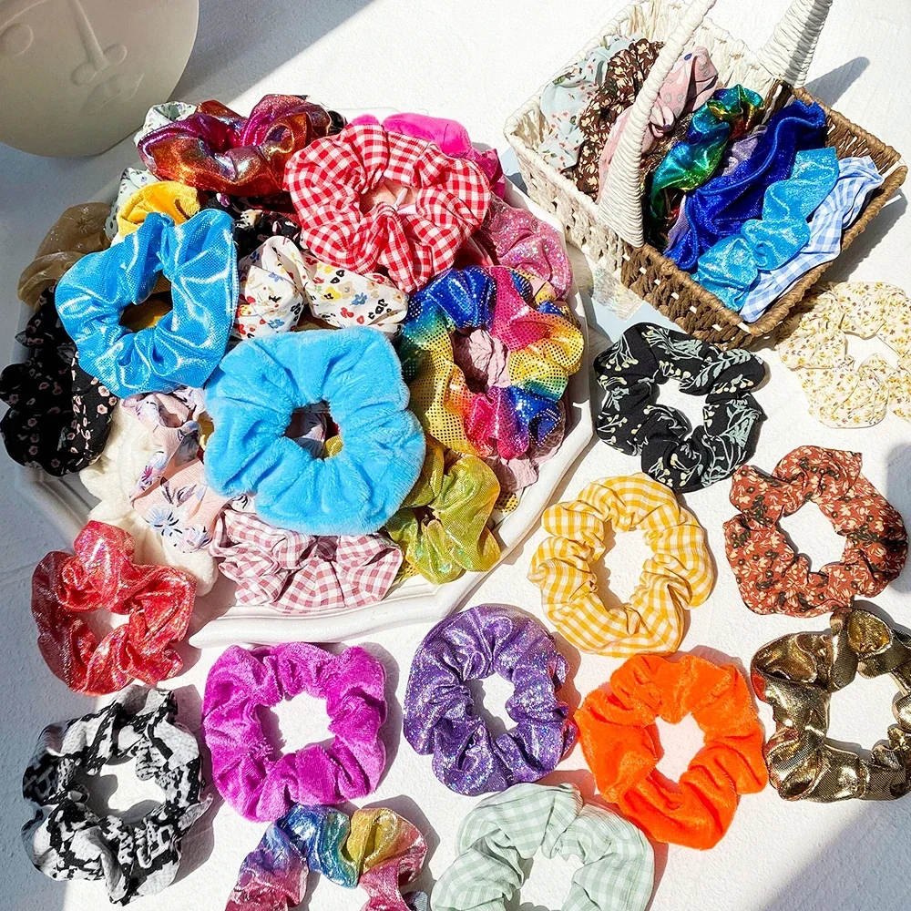 

5/10/20Pcs Random Color Printed Hair Scrunchie For Girls Floral Elastic Hair Bands Ponytail Holder Hair Accessories Wholesale