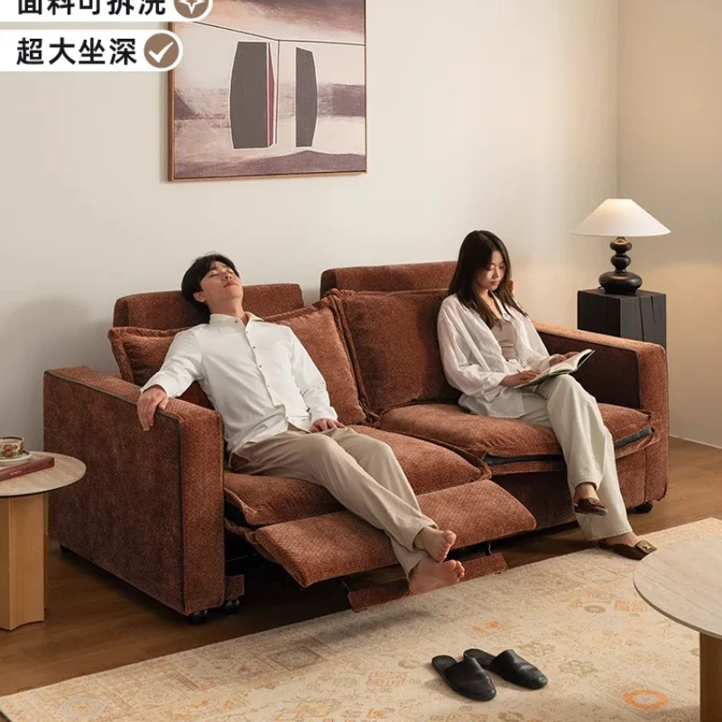 Nordic style fabric sofa living room 2025 new electric function sleepable reclining straight sofa