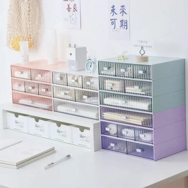 Drawer Type Desktop Storage Box Plastic Stationery Cosmetic Organizer Free Combination Multi-layer Stackable Jewelry Box