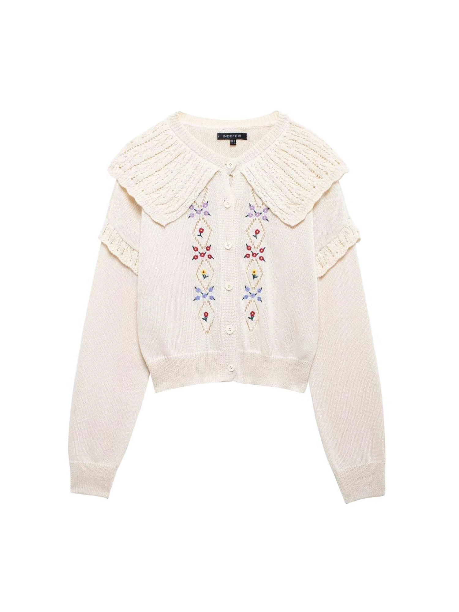 

Женский абрикосовый кардиган, свитер, винтажный свитер 2000-х годов Y2k, трикотаж с вышивкой, воротник Питера Пэна, свитер с длинными рукавами, осенне-зимняя одежда