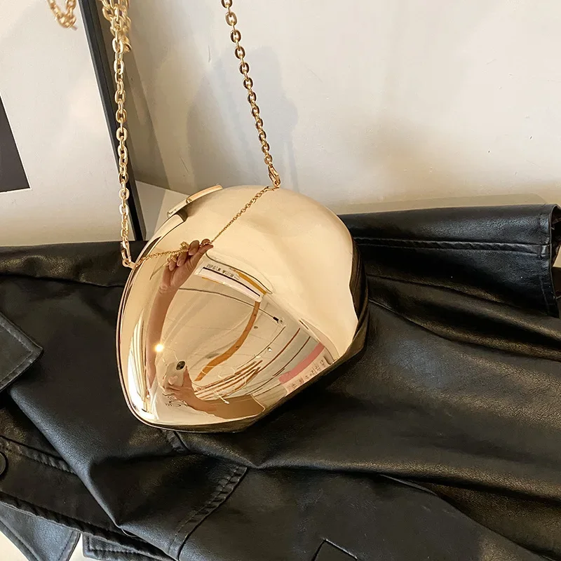 Saco de Embreagem Acrílico em Forma de Concha para Mulheres, Ouro, Prata, Metal Brilhante, Ombro, Bolsas Crossbody, Bolsa Pequena, Festa à Noite, Designer Bonito