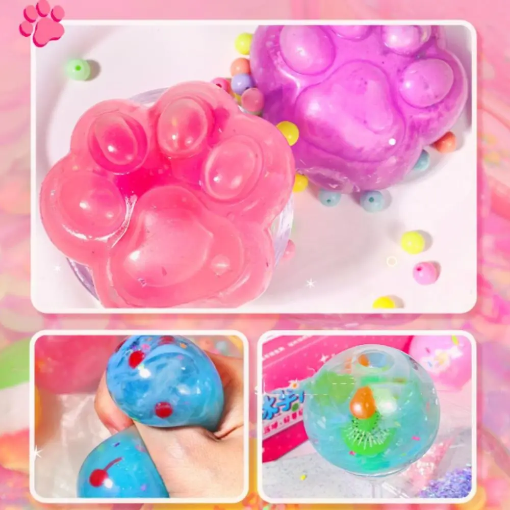Creative Cat Paw DIY Squishy Making Kit Sensory Glitter DIY Squeeze Ball Kit Fidget Slow Rebound Handmade Ball Skin