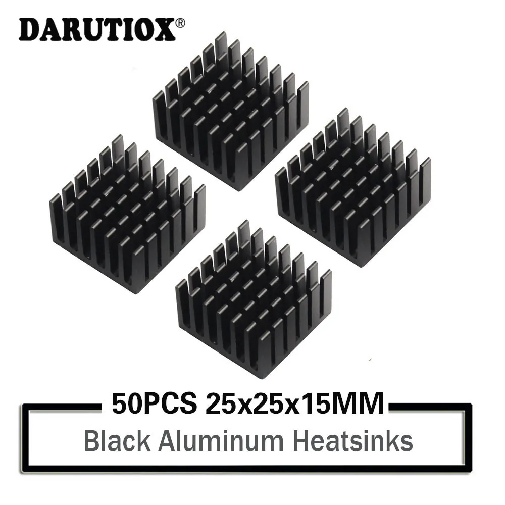 

50Pcs 25x25x15mm Black Aluminum Heatsink for Chip CPU GPU VGA RAM IC LED Heat Sink Radiator Cooling with 3M Tape