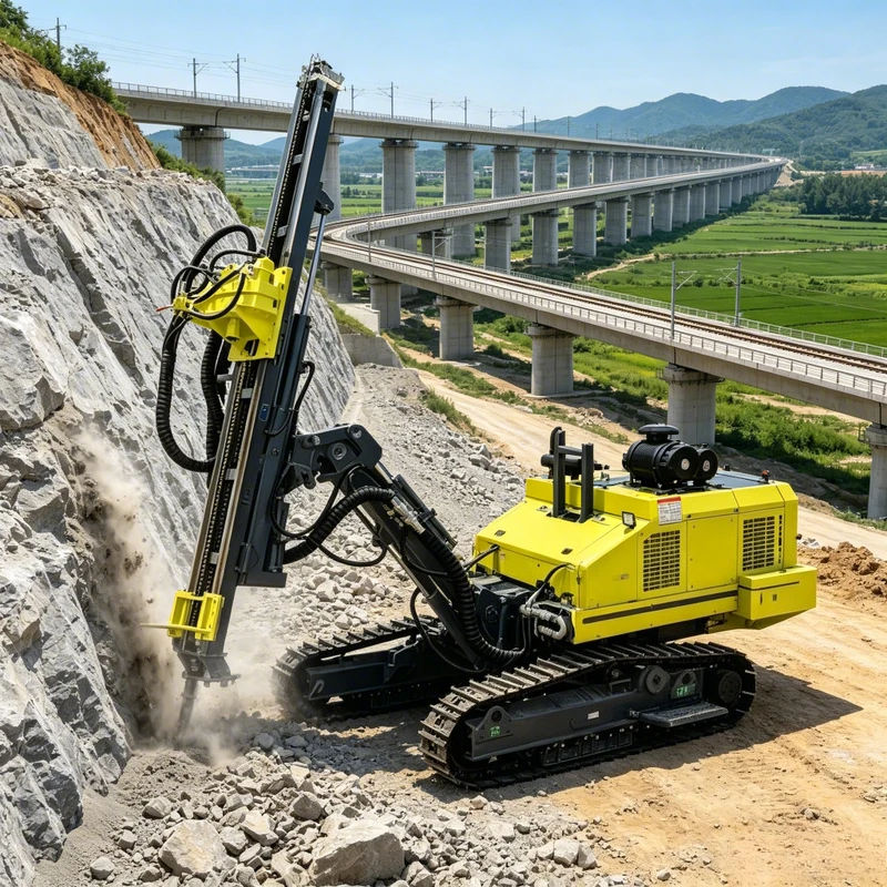 Portable Hydraulic DTH Rock Drilling Equipment Crawler Type For Well Drilling And Mining Exploration Works High Output