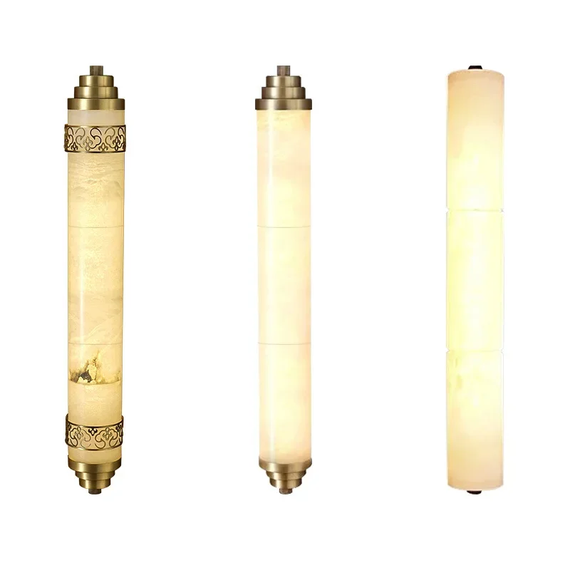 

New Chinese style natural marble wall lamp living room long background wall lamp Chinese style all copper jade bedroom