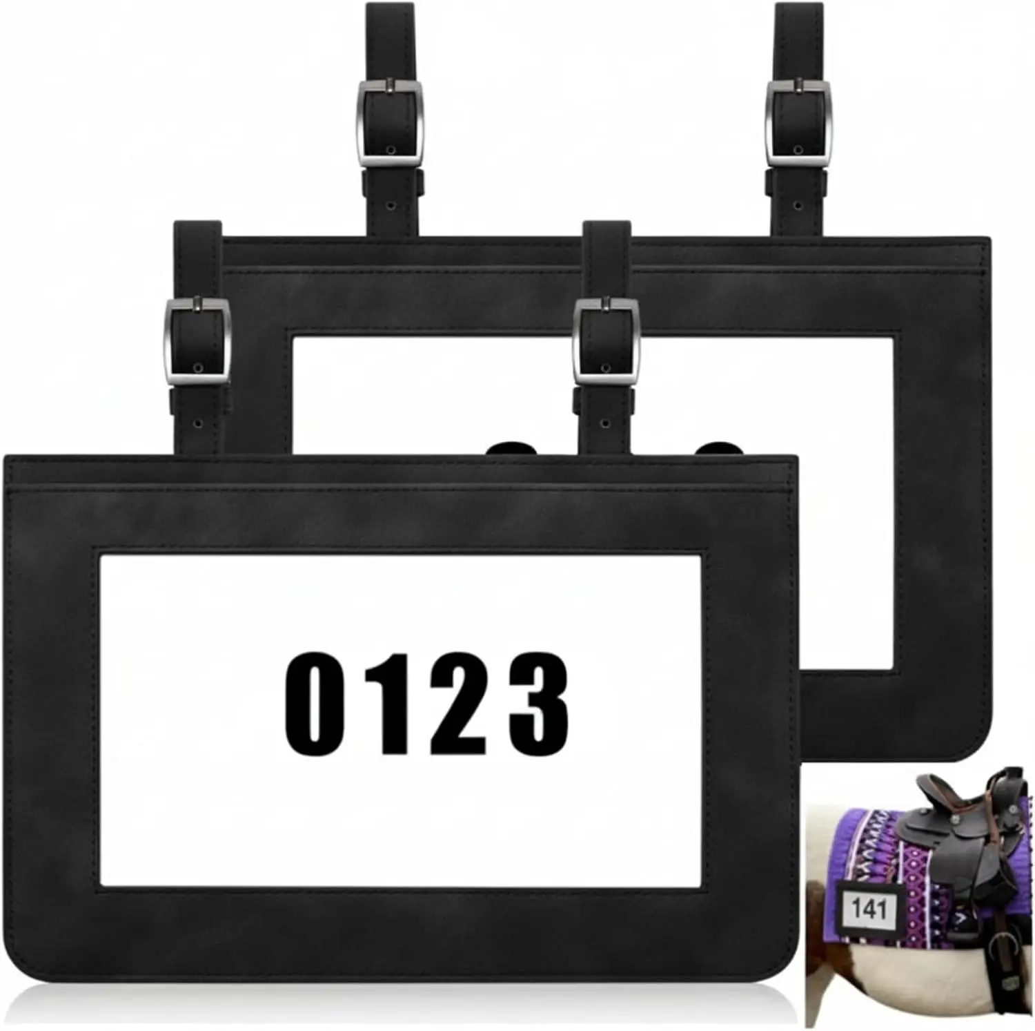 2 Pcs Horse Performance Number Holder Horse Show Supplies Leather Exhibitor Number Clip for Saddle Harness Show Supplies