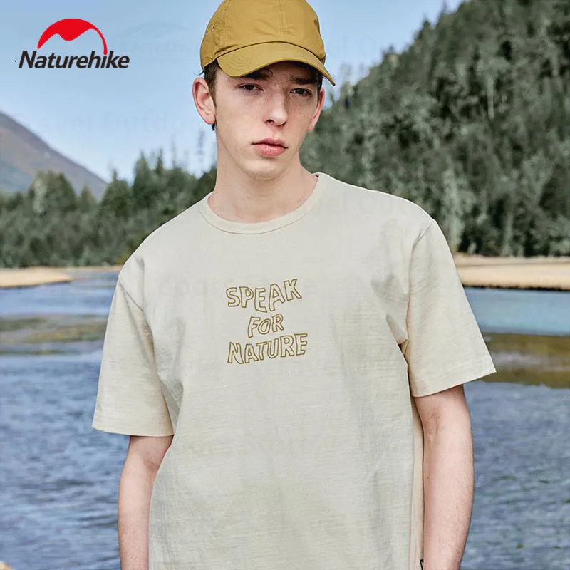 Naturehike Cotton T-Shirt Spring Summer Ventilate Men's Short Simple Relaxed Sleeves Sports Shirt Fashion Embroidered Pattern