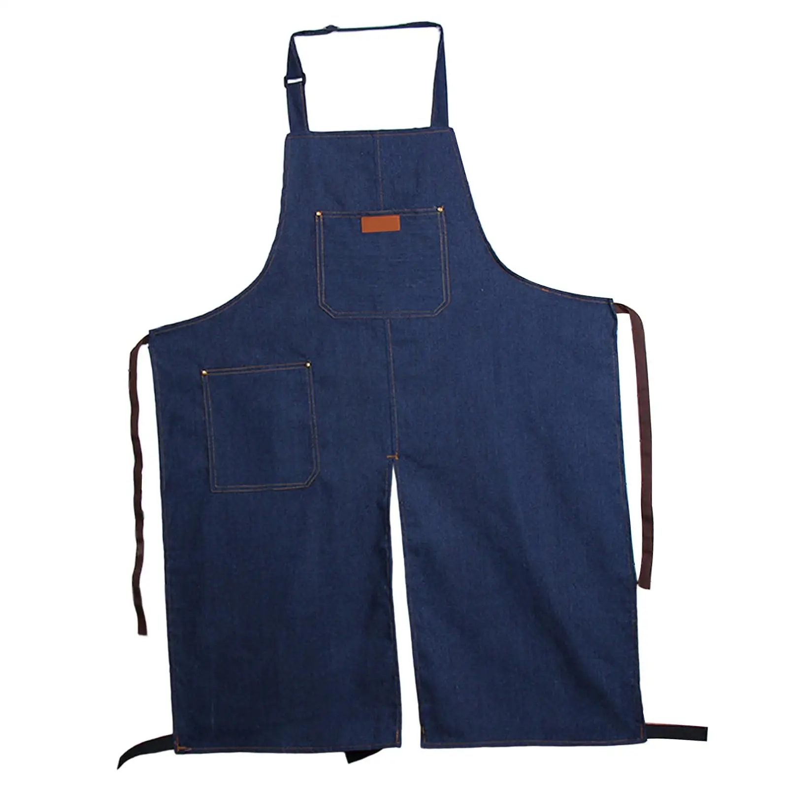 Brief Pottery Denim Split Leg Apron Washable Sweat Absorption Comfortable Hanging Neck Aprons for Chef Potters