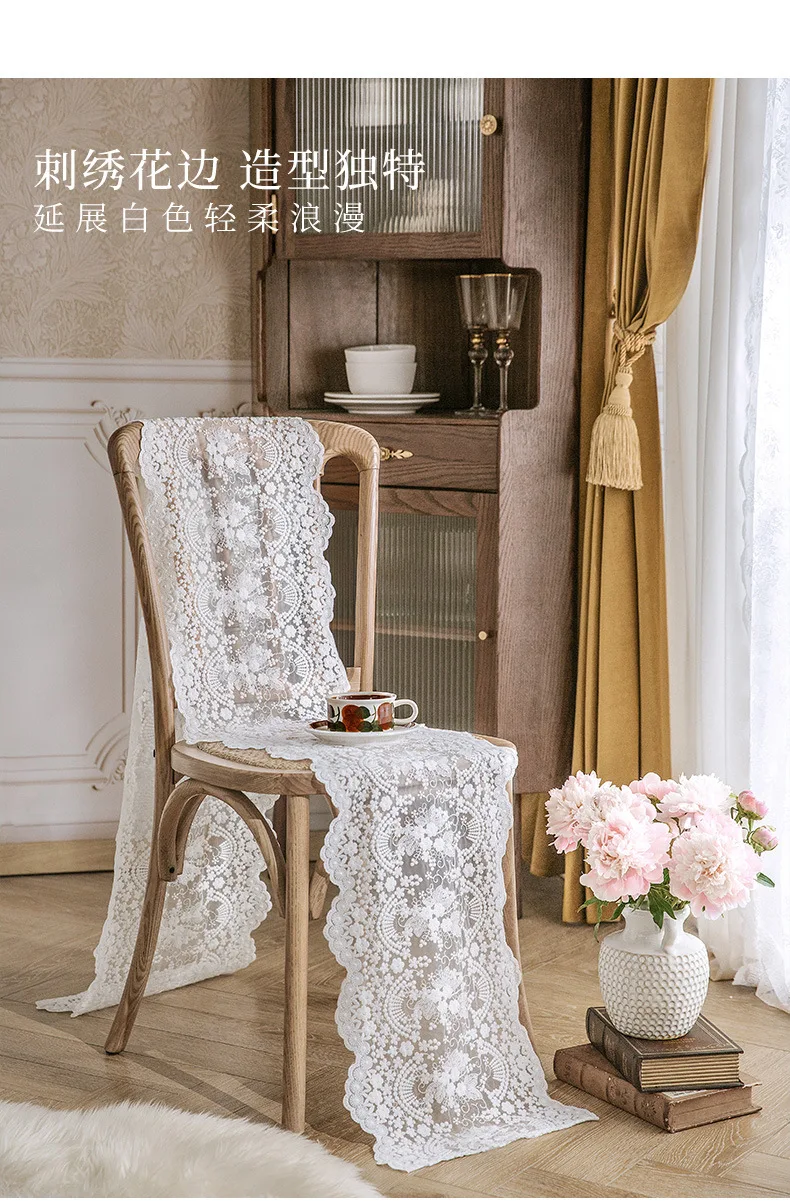 Vintage Lace Table Runner French Romantic White Table Runners Home Restaurant Festival Dining Table Wedding Party Decoration